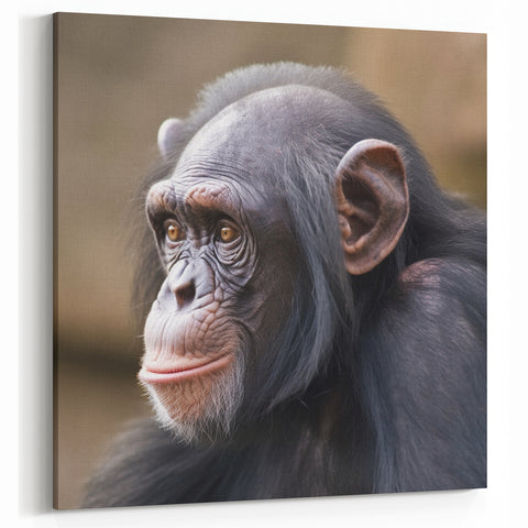 Contemplative Chimpanzee Portrait - Primate Wildlife Canvas Art Decor