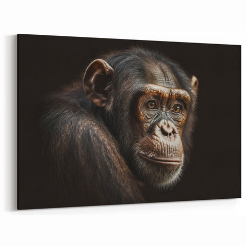 Thoughtful Chimpanzee Portrait - Primate Wildlife Canvas Art Decor