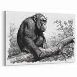 Chimpanzee on a Tree - Primate Wildlife Sketch Canvas Art Decor