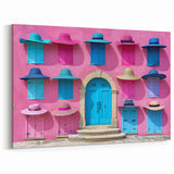 Whimsical Door Wall Art - Pink and Blue Door with Hat Decor Print