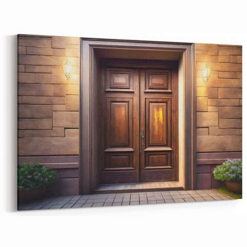 Elegant Wooden Door Wall Art - Classic Brown Door Canvas Print