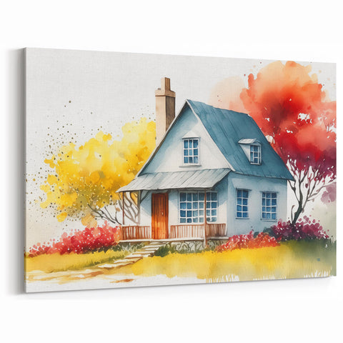 Colorful Watercolor House Wall Art - Canvas & Framed Print Options