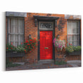 Red Door Wall Art - Classic Brick House with Floral Accents Print