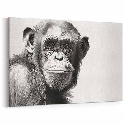Monochrome Chimpanzee Portrait - Primate Wildlife Canvas Art Decor