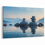 Serene Seascape Wall Art - Coastal Ocean View Canvas with Balanced Stones