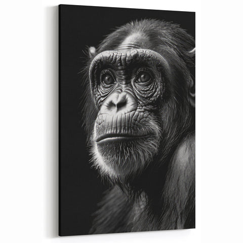 Moody Chimpanzee Portrait - Primate Wildlife Canvas Art Decor