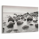 Minimalist Monochrome Seascape - Black and White Coastal Rocks Print