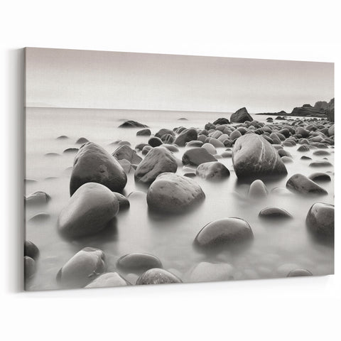 Minimalist Monochrome Seascape - Black and White Coastal Rocks Print