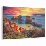 Vibrant Sunset Coastal Art - Rocky Cliff Seascape Canvas Print