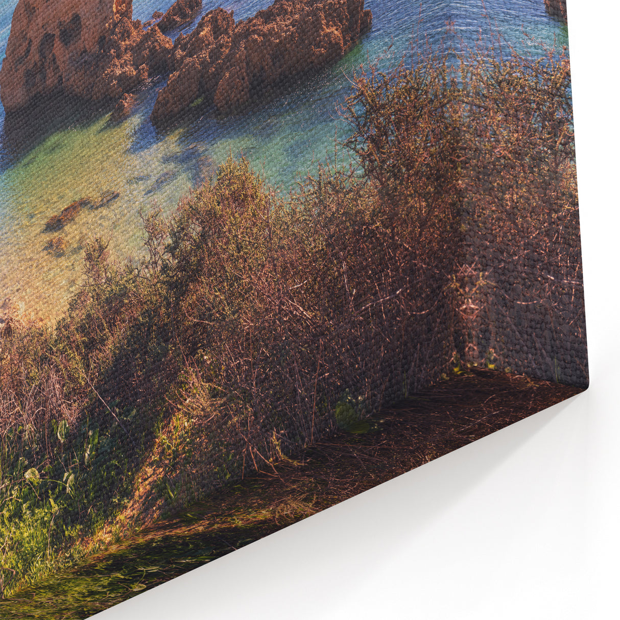 Vibrant Sunset Coastal Art - Rocky Cliff Seascape Canvas Print