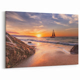 Sailboat Sunset Seascape Art - Coastal Beach Scene Canvas Print