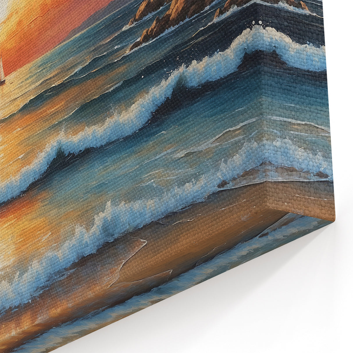 Vibrant Sunset Seascape Art - Sailboats and Crashing Waves Canvas Print