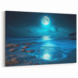 Moonlit Night Seascape Art - Serene Ocean and Full Moon Canvas Print