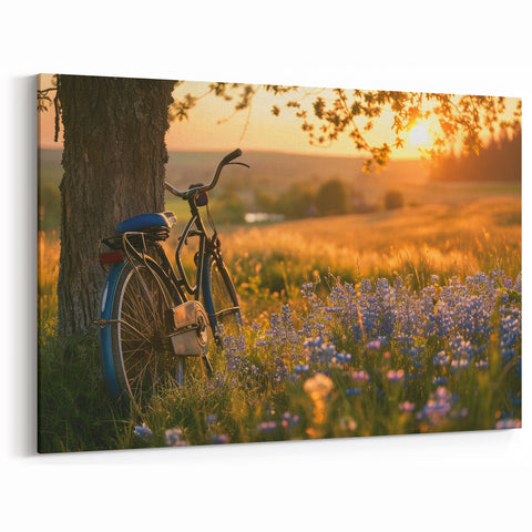 Sunset Bicycle & Wildflowers Art - Tranquil Cycling-Themed Decor