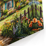 Quaint Cottage Garden Wall Art - Vibrant Framed Canvas Print