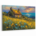 Sunset Coastal Cottage Wall Art - Vibrant Framed Canvas Print