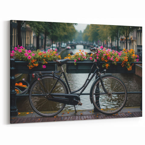 Vintage Bicycle Wall Art with Flowers - Cycling-Themed Canvas Print