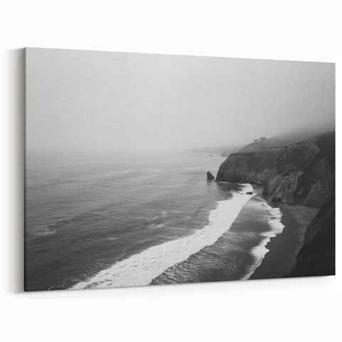 Monochrome Coastal Seascape Wall Art - Black and White Ocean Print