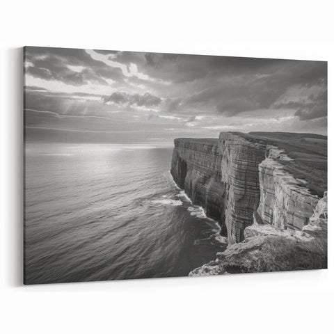 Dramatic Cliffside Seascape Art - Black and White Coastal Print