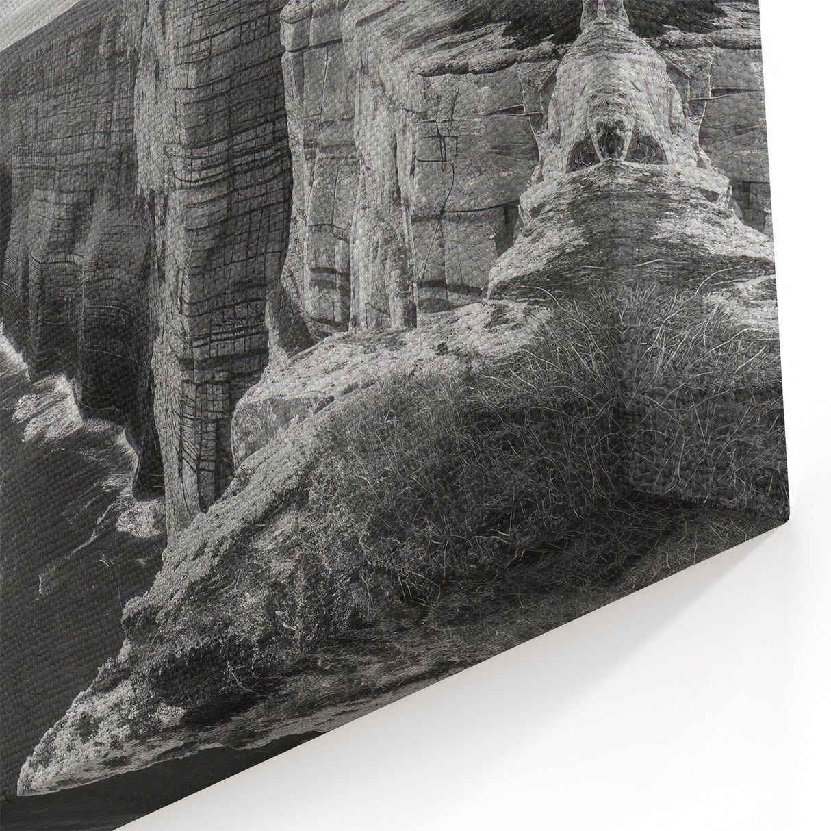 Dramatic Cliffside Seascape Art - Black and White Coastal Print