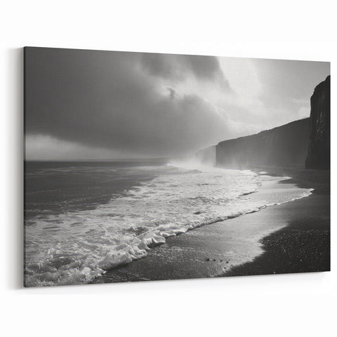 Stormy Coastal Seascape Art - Black and White Ocean Print