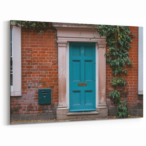 Teal Door Wall Art - Classic Brick House with Ivy Canvas Print