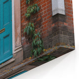 Teal Door Wall Art - Classic Brick House with Ivy Canvas Print