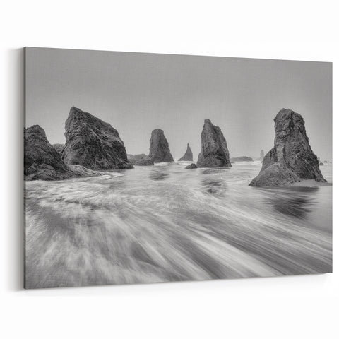 Monolithic Rock Seascape Art - Black and White Coastal Print