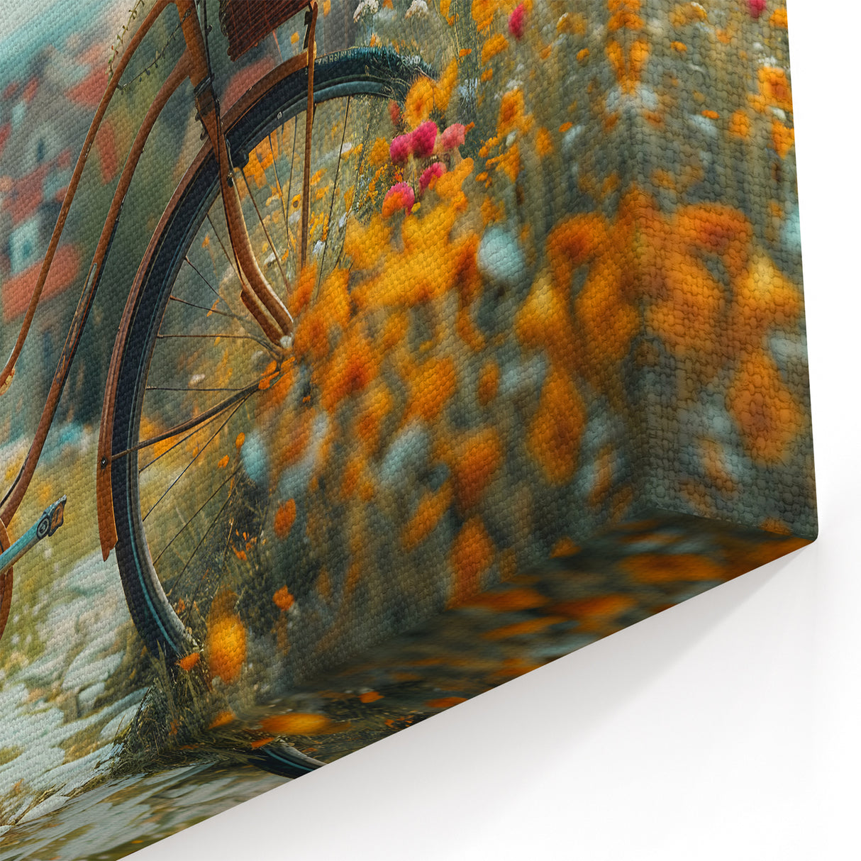 Romantic Floral Bicycle Wall Art - Vintage Cityscape Cycling Print