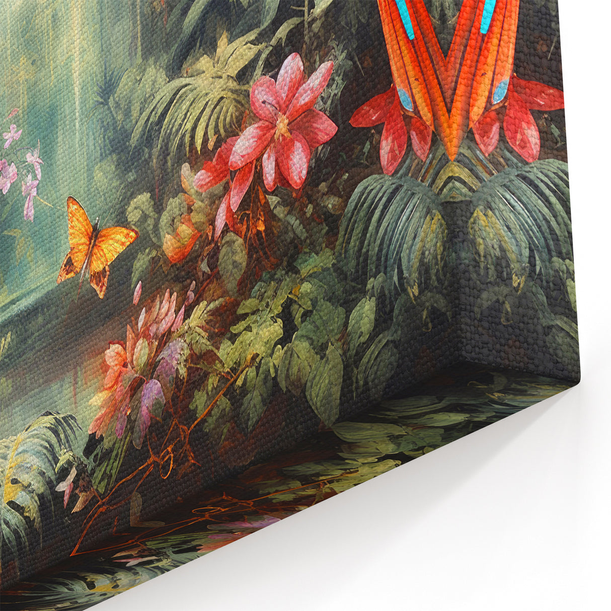 Colorful Parrot and Butterflies - Lush Tropical Rainforest Art