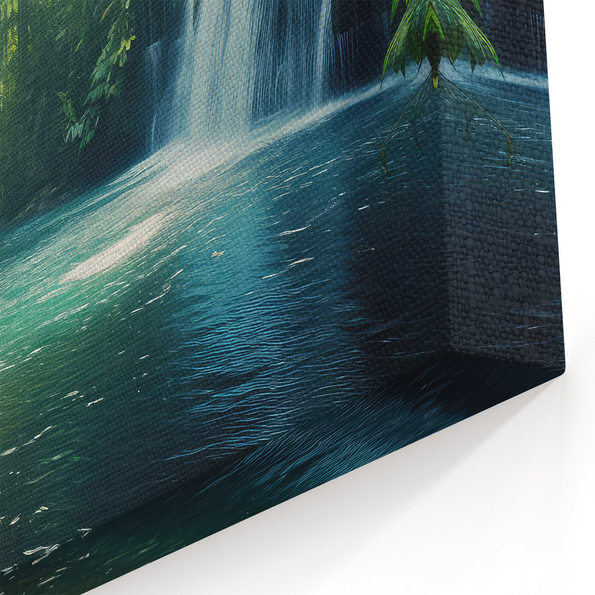 Serene Waterfall in Rainforest - Peaceful Tropical Landscape Art