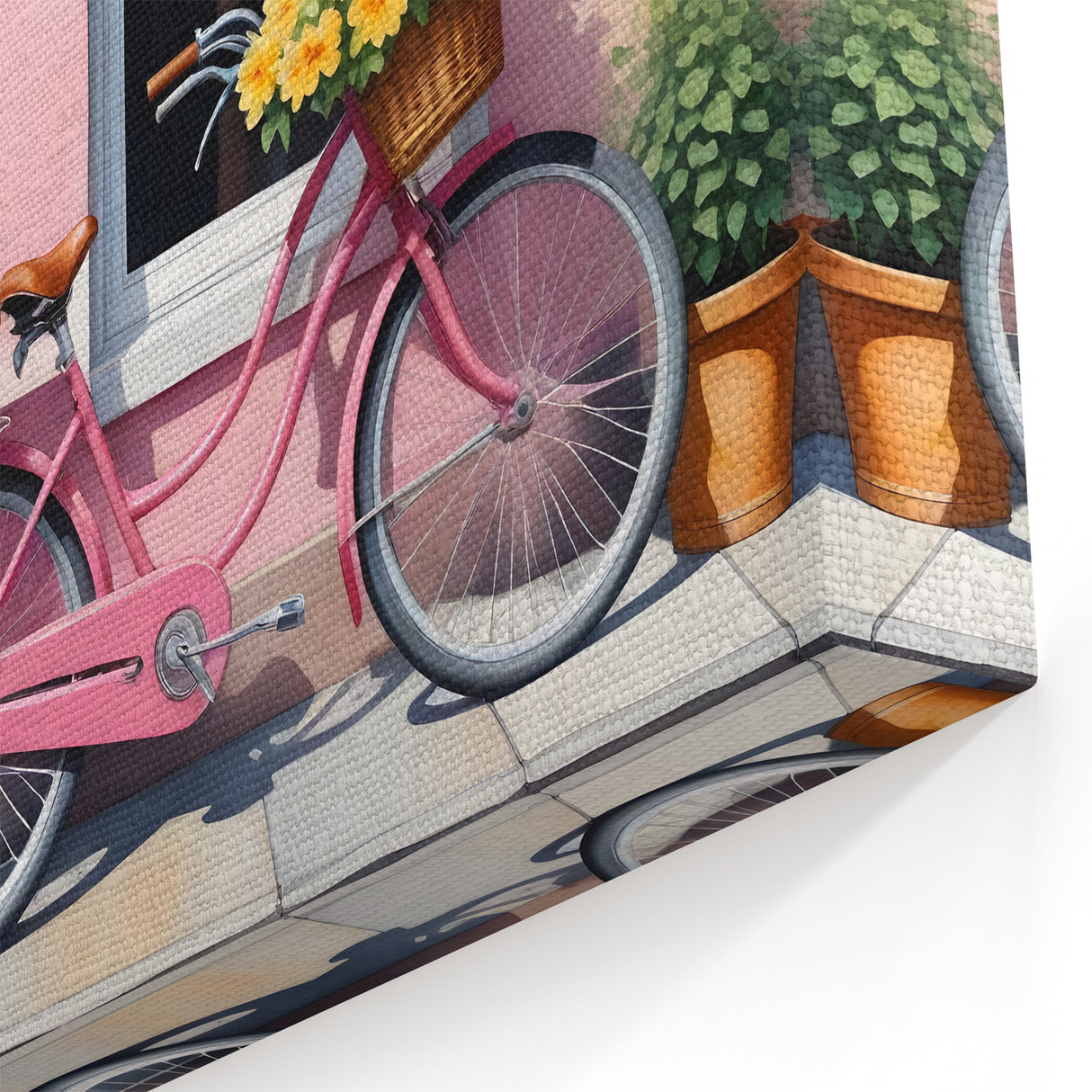 Charming Pink Bicycle Wall Art - Floral Window Display Print