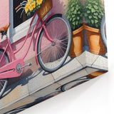 Charming Pink Bicycle Wall Art - Floral Window Display Print