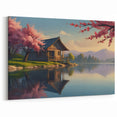 Lakeside Retreat Wall Art - Cherry Blossom Canvas Print for Zen Decor