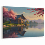 Lakeside Retreat Wall Art - Cherry Blossom Canvas Print for Zen Decor