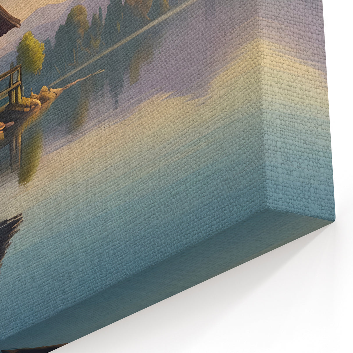 Lakeside Retreat Wall Art - Cherry Blossom Canvas Print for Zen Decor