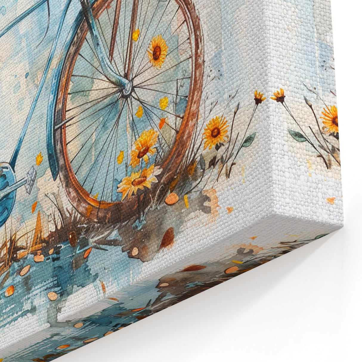 Sunflower Bicycle Wall Art - Watercolor Cycling with Butterflies Print
