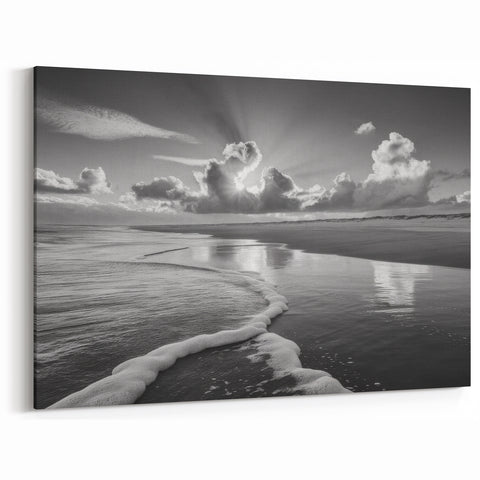 Serene Sunrise Seascape Art - Black and White Coastal Canvas Print