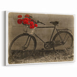 Vintage Bicycle with Red Flowers Wall Art - Rustic Sepia-Toned Print