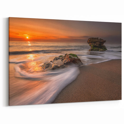 Rocky Sunset Beach Seascape Art - Coastal Ocean Canvas Print