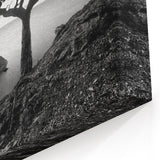 Black and White Seascape Art - Coastal Tree Silhouette on Canvas