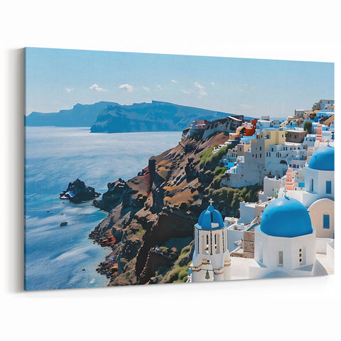Santorini Coastal Wall Art - Greek Island Canvas Print for Home Decor
