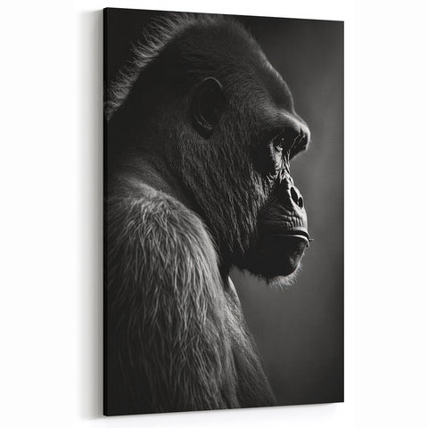 Stoic Gorilla Silhouette - Black and White Primate Canvas Art