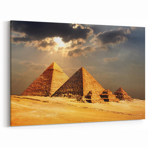 Golden Sunset Pyramids Wall Art - Egyptian Decor Canvas & Framed Prints