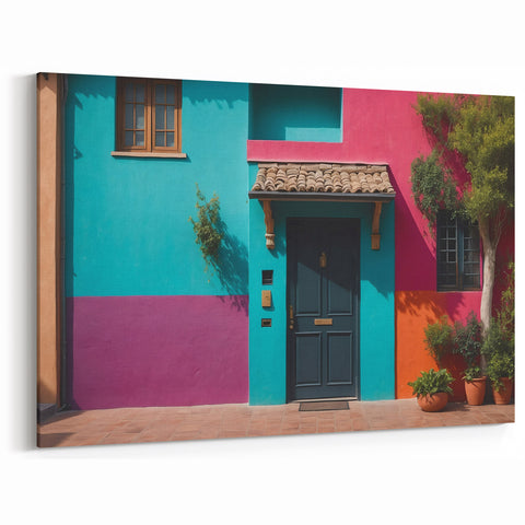 Vibrant Color Block Door Wall Art - Modern Architectural Canvas Print