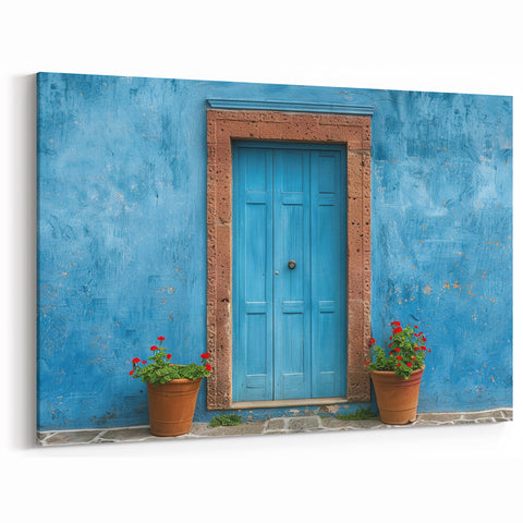 Rustic Blue Door Wall Art - Vibrant Mediterranean Architectural Print
