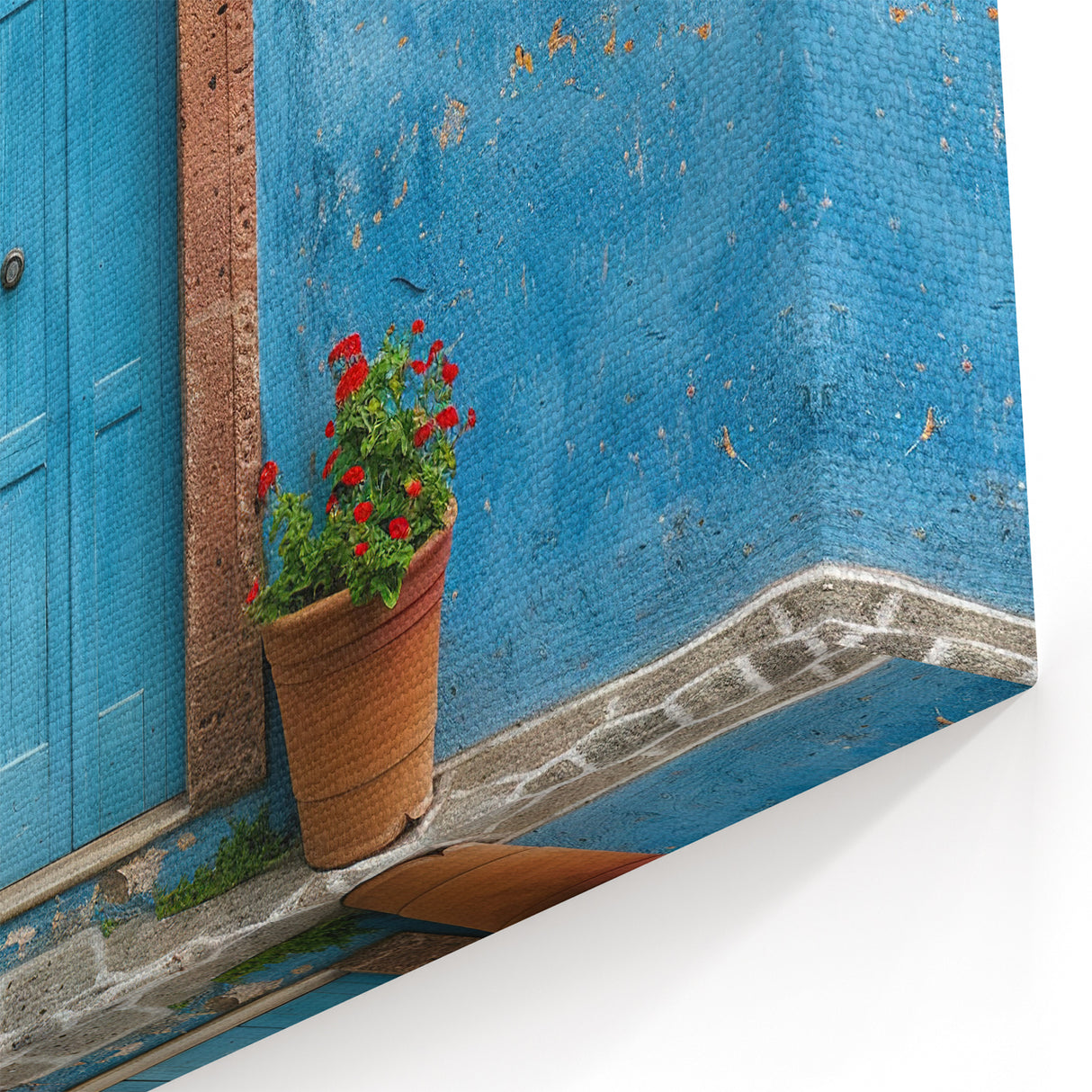 Rustic Blue Door Wall Art - Vibrant Mediterranean Architectural Print
