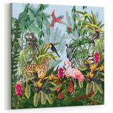 Vibrant Rainforest Wall Art - Tropical Jungle Animals Canvas Print