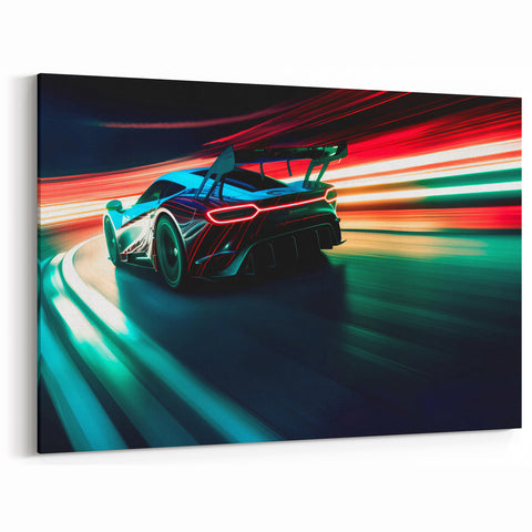 Dynamic Night Racing Car Art - High-Speed Canvas Print for Modern Decor