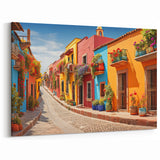 Vibrant Mexican Street Wall Art - Colorful Architectural Canvas Print